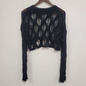 Edikted Womens Open Knit Fairy Grunge Cropped Top Size S Black Edgy Whimsigoth